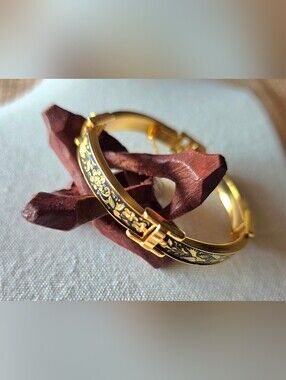 Vintage Toledo Spain Damascene Hinged Bangle Bracelet